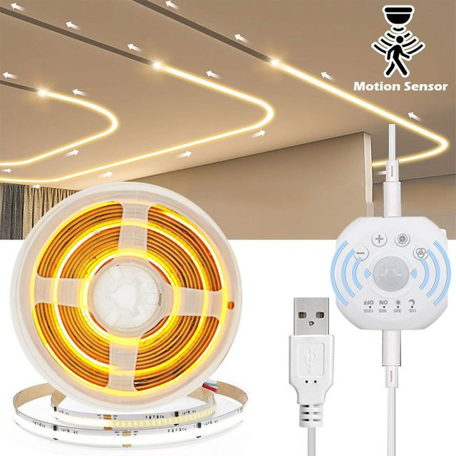 Acosh Neon Sensor-Treppenbeleuchtung mit Bewegungsmelder und Dimmer, flexibles LED-Lichtband in Warmweiß, 5V USB-Betrieb - Bild 1