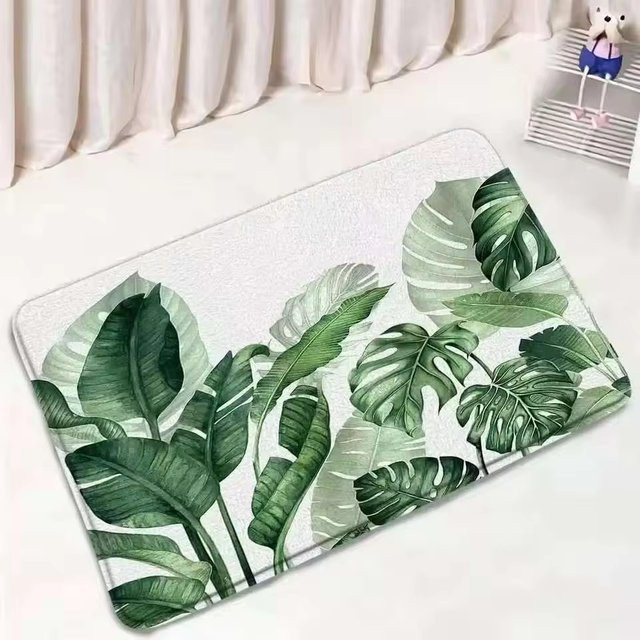 IKAMA Bad- und Toilettenbodenmatte aus wasserabsorbierendem Crystal Velvet-Plüsch, rutschfest, floral, B/T: 60 x 40 cm - Bild 1