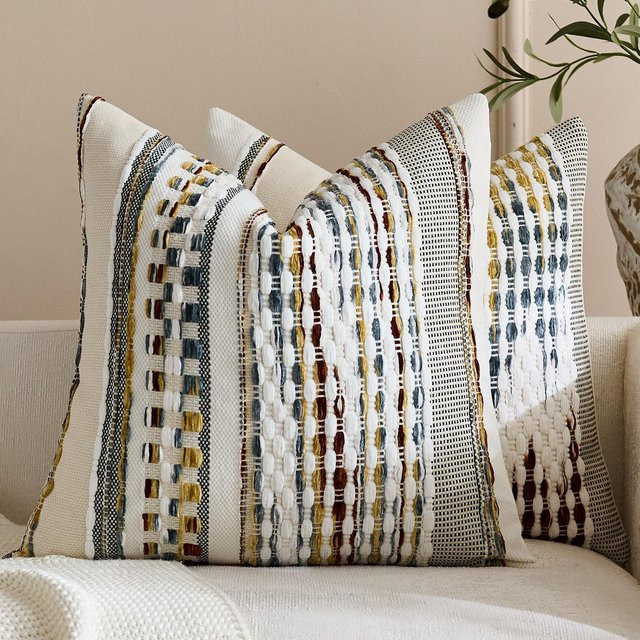 JHWarmo Boho Chenille Kissenbezug Beige, Ethnisch Bestickt, B/H: 45 x 45 cm - Bild 1