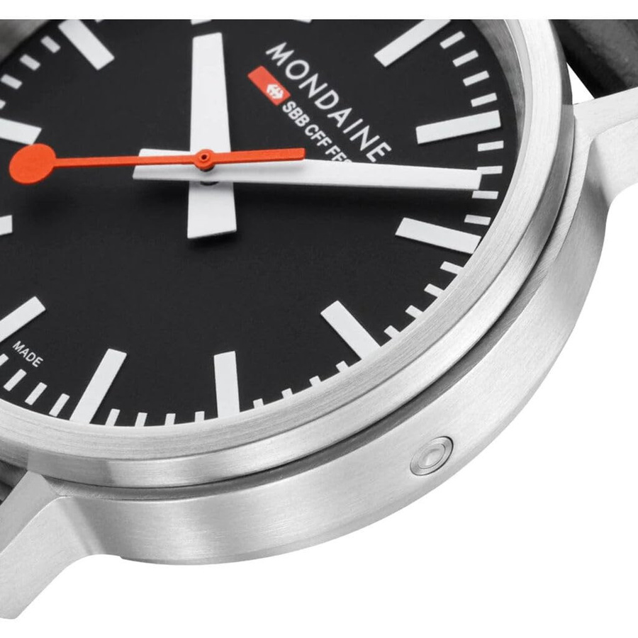 Mondaine Herrenuhr, Quarz, Edelstahl, 41 mm, Leder, Schwarz, 3 ATM - Bild 3