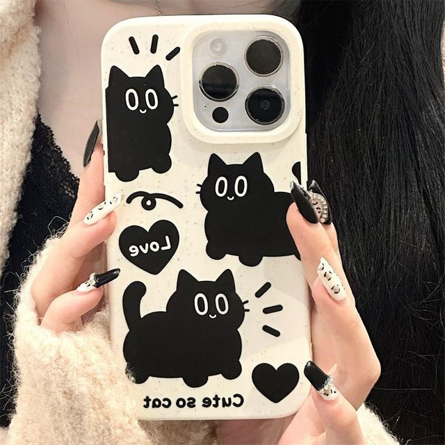 TUNEDEE Handyhülle mit Cartoon Schwarze Katze aus weichem Silikon für iPhone 15 14 13 12 11 16 Pro Max XR XS 7 8 Plus SE in Schwarz und Weiß - Bild 1