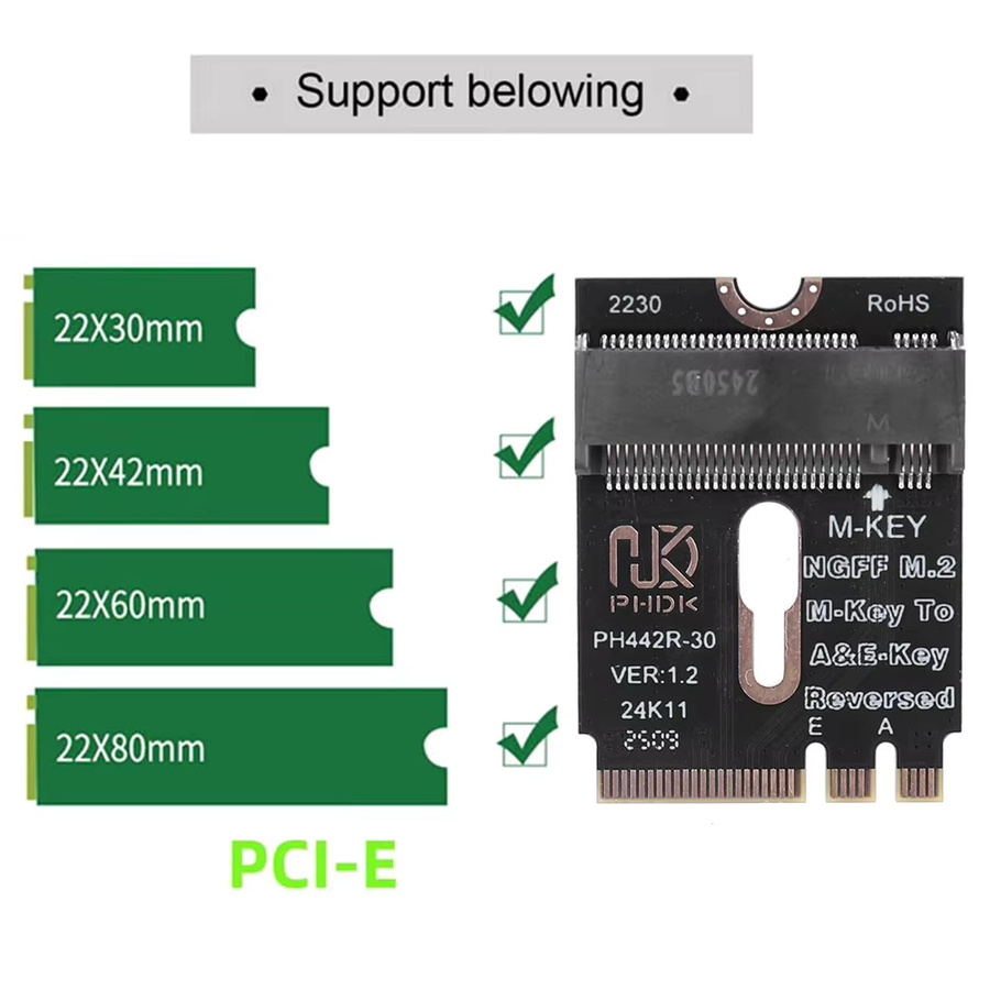 ATUOTIN M.2 A+E zu NVMe SSD Adapter PCI-E 4.0 NGFF A+E-Key auf NVMe M-Key Erweiterung für 2230 2242 2260 2280 SSD in Schwarz - Bild 2