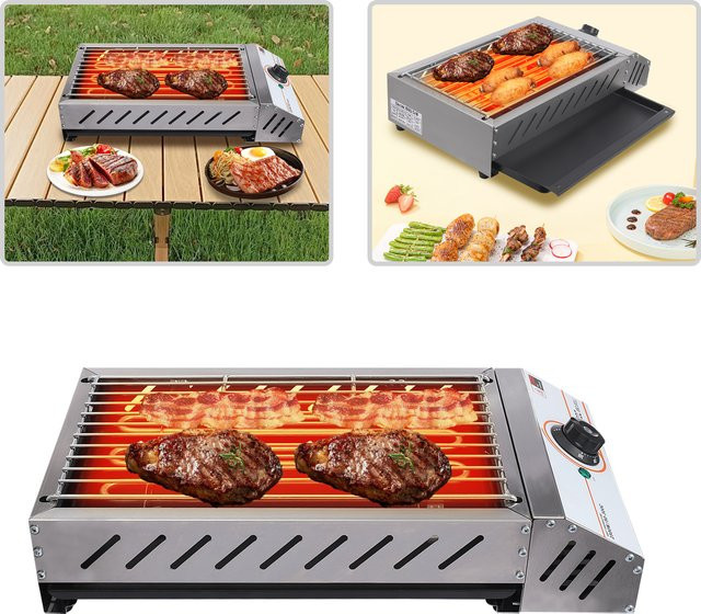 Bymaocar Elektrischer Tischgrill aus Edelstahl mit 2500W Leistung, Silber, B/T/H: 54,2 x 22,0 x 12,0 cm - Bild 1