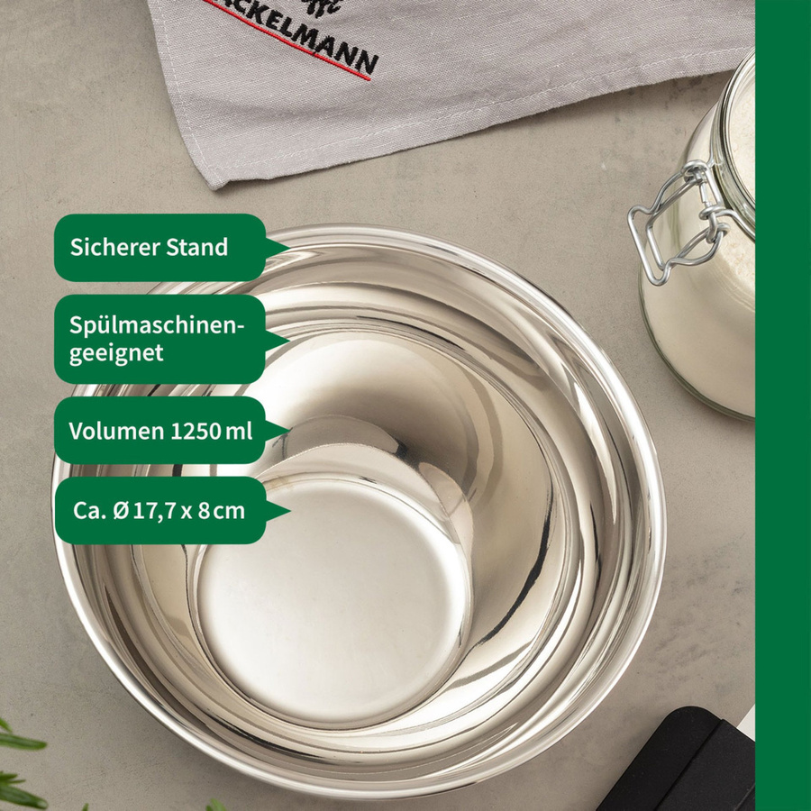Fackelmann Chefkoch Schüssel aus Edelstahl in Silber mit rutschfester Basis, 1,25 l - Bild 3