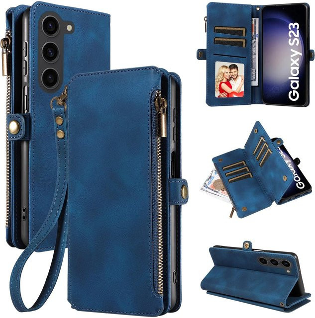 Samsung Handy-Brieftaschenhülle aus PU-Leder in Blau mit RFID-Schutz für Galaxy S25 S24 S23 S22 S21 S20 FE Ultra - Bild 1