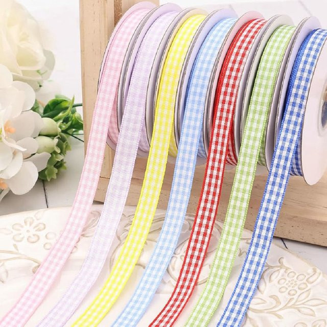 SUNEEYDAY Gingham-Band aus Stoff in Mehrfarbig für DIY-Handwerk, Geschenke und Dekoration, 50 Yards - Bild 1