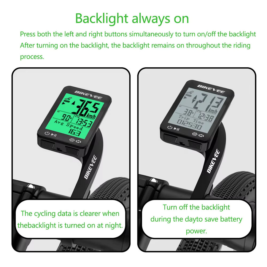 Bikevee Drahtloser GPS-Fahrradcomputer in Schwarz mit wasserdichter Messung, Tachometer und Tracker inklusive Ständer für Mountainbike und Rennrad - Bild 5