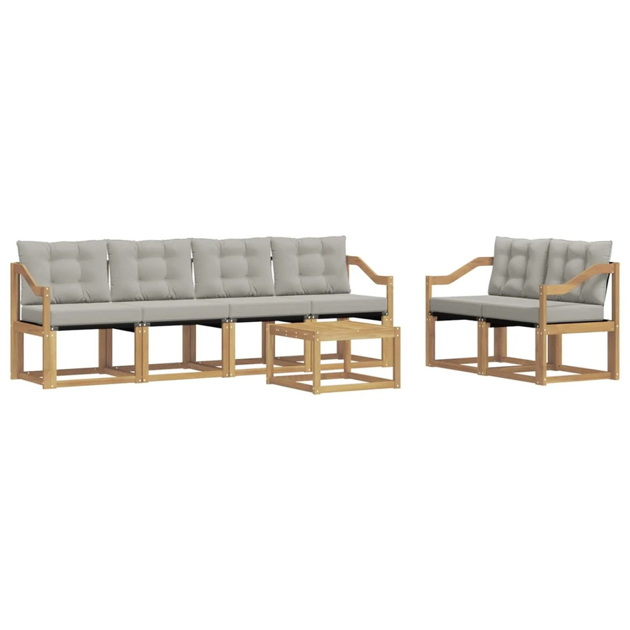 vidaXL Outdoor-Sofagarnitur 7-teilig aus Akazienholz und Textilene in Weiß-Hellgrau mit Kissen und Tisch - Bild 2