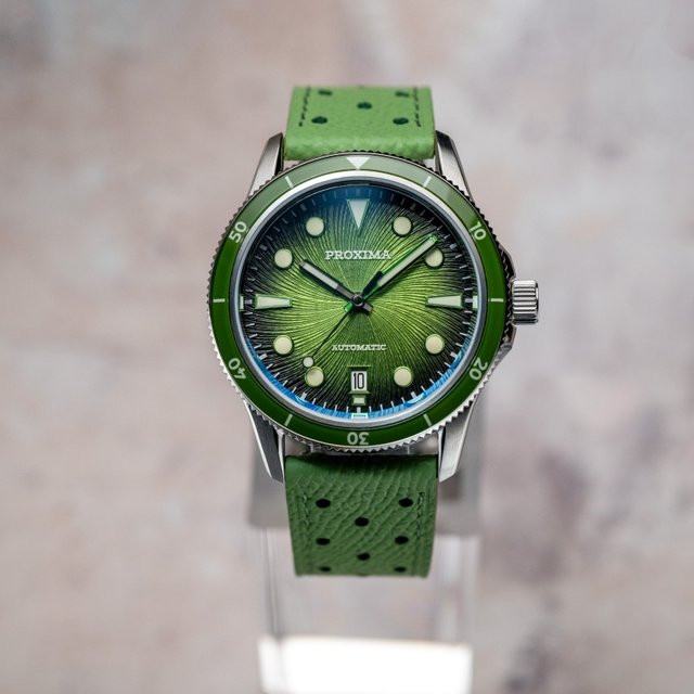 Proxima Armbanduhr Automatik, Leder, 39 mm, Herren, Grün, Silber - Bild 1