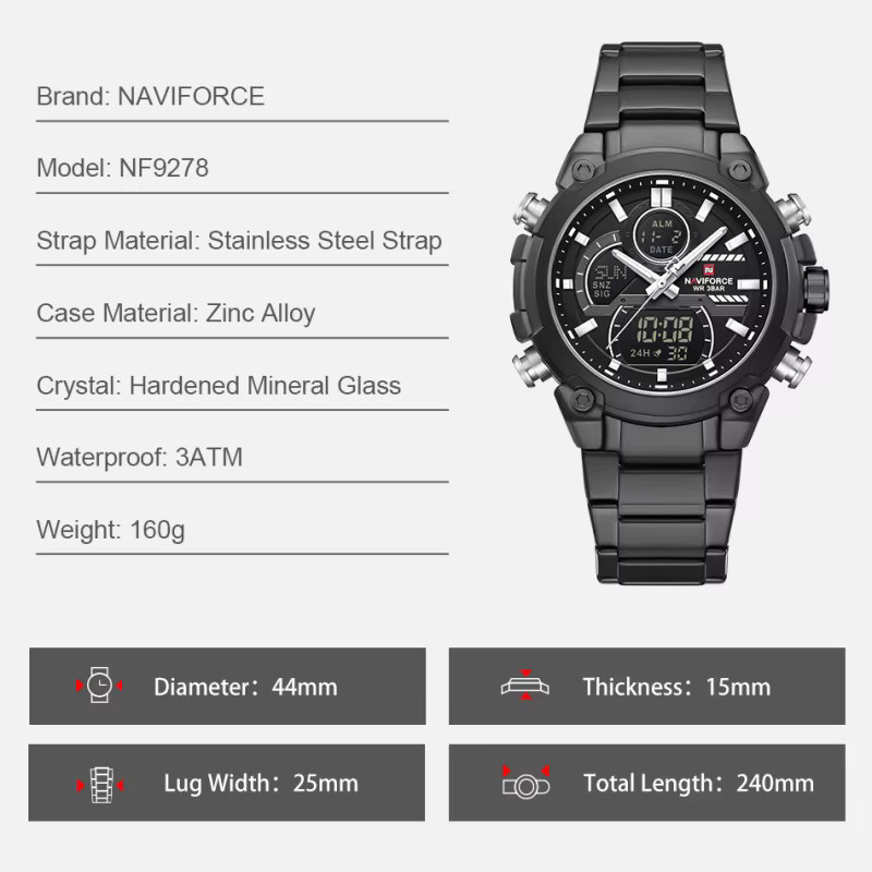 NAVIFORCE Armbanduhr, Quarz, Chronograph, Edelstahl, Schwarz, Herren - Bild 4