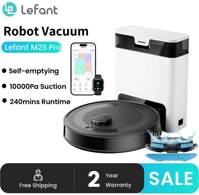 Lefant M2S Pro Roboter-Staubsauger mit automatischer Staubentleerungsstation, Laser-Navigation und Hindernisvermeidung, Schwarz - Bild 1