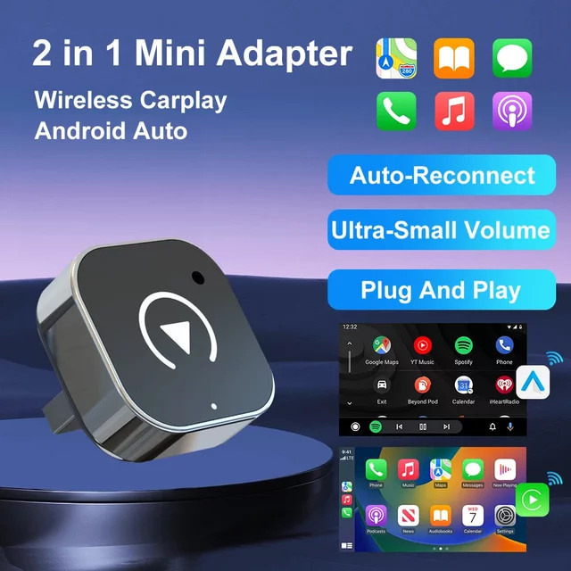 FLIXIVI Wireless CarPlay und Android Auto Adapter in Schwarz für VW, Toyota, Nissan, Ford und Benz – Plug-and-Play Konverter von kabelgebunden zu kabellos für Apple und Android - Bild 1