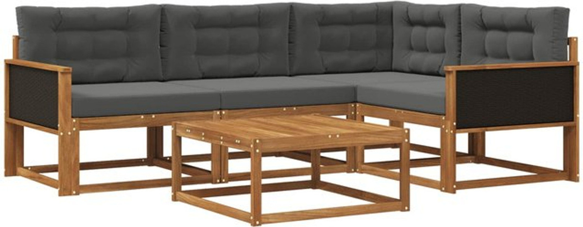 Modernes Outdoor-Sofagarnitur Set aus Akazie mit 5 Teilen und Kissen von vidaXL in Natur und Anthrazit - Bild 1