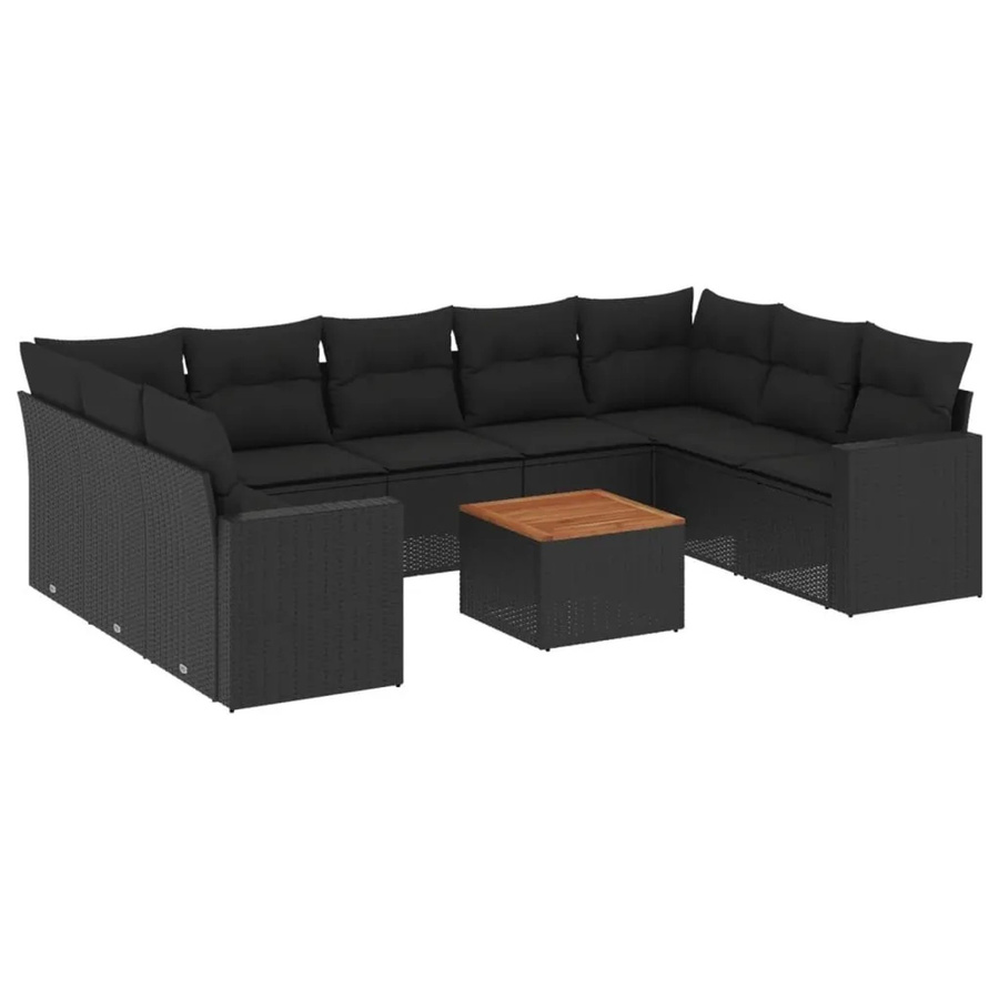 vidaXL 10-tlg. Garten-Sofagarnitur in L-Form aus Poly-Rattan mit Kissen in Schwarz - Bild 2