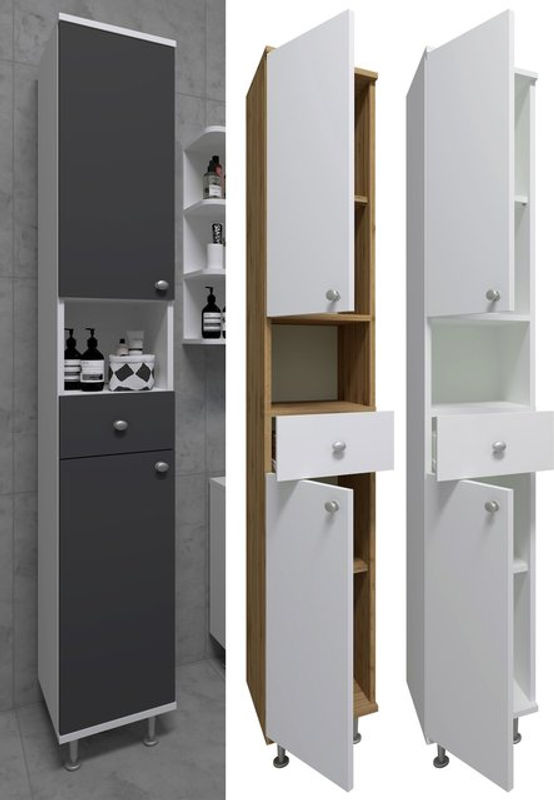 VCM Hochschrank Nilosi in Weiss mit Türen und Schubladen, B/H/T: 30 x 185 x 31 cm - Bild 3