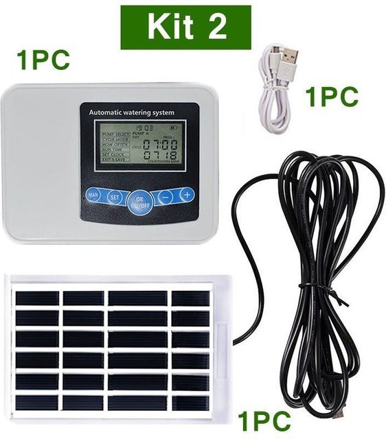 Bling Bling Goods Automatisches Garten-Tropfbewässerungssystem mit Solar-Controller, digitalem Timer und Doppel-Pumpe - Bild 1