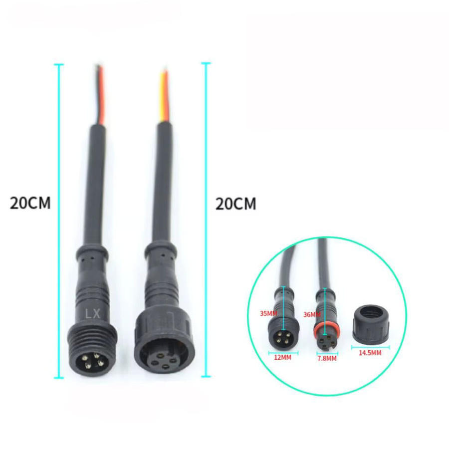 Wasserdichter LED Streifen Stecker IP67 mit 2Pin 3Pin 4Pin Buchse und 20cm Kabel in Schwarz - Bild 2