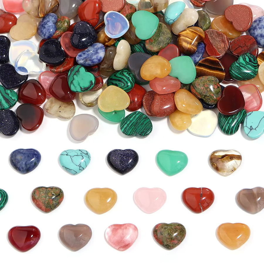 louleur Herz Naturstein Cabochons, Achat Jade Tigerauge Kristall, 15x18mm - Bild 2