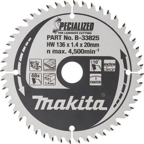 Makita Kreissägeblatt Specialized für Holz, Silber, Durchmesser: 136 mm, Bohrung: 20 mm, Zähne: 48 - Bild 1