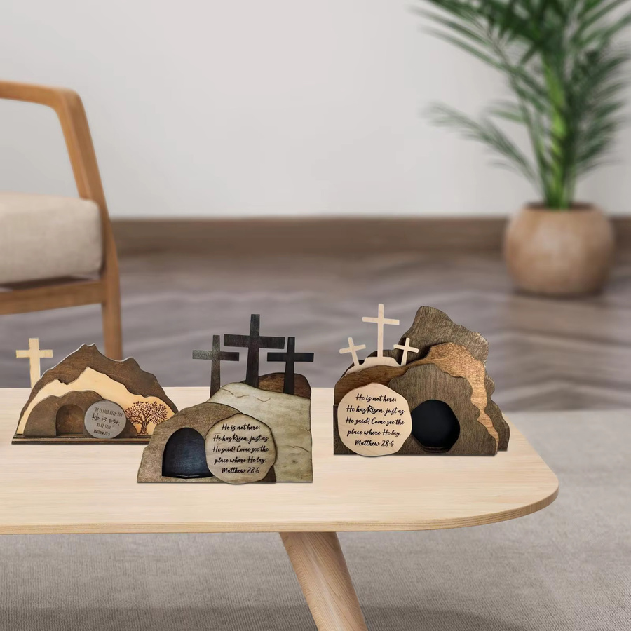 Kesoto Grabfigur Kreuz-Dekoration aus Holz in Braun mit floralem Design, Höhe: 25,0 cm, Breite: 15,0 cm - Bild 4