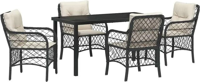 vidaXL Garten Essgruppe 5-teilig aus Poly Rattan und Glas in Schwarz-Creme mit Kissen - Bild 1