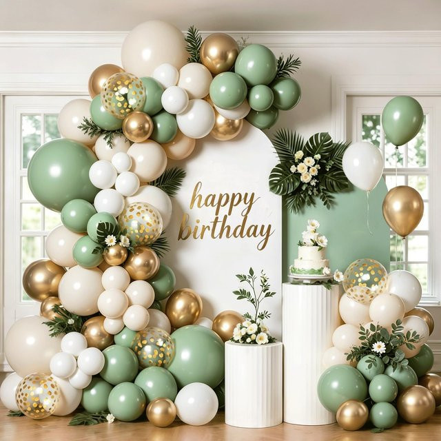 LQVYI 151-teiliges Latex-Ballon Girlanden-Set in Avocado-Grün, Weiß, Sand und Gold mit Konfetti für Geburtstag, Hochzeit oder Abschlussfeier - Bild 1