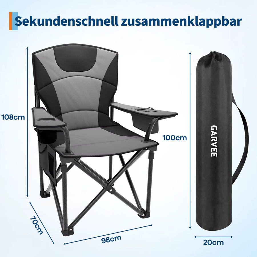 HiMISS Klappbarer Campingstuhl in Grau mit hochgepolsterter Rückenlehne und Getränkehalter, Breite: 64 cm, Tragkraft 200 kg - Bild 7
