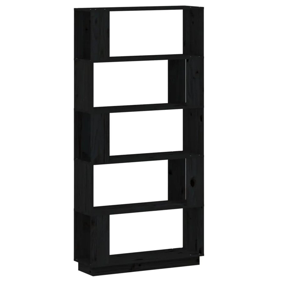 vidaXL Bücherregal und Raumteiler aus Massivholz Kiefer in Schwarz, B/T/H: 80 x 25 x 163,5 cm - Bild 2