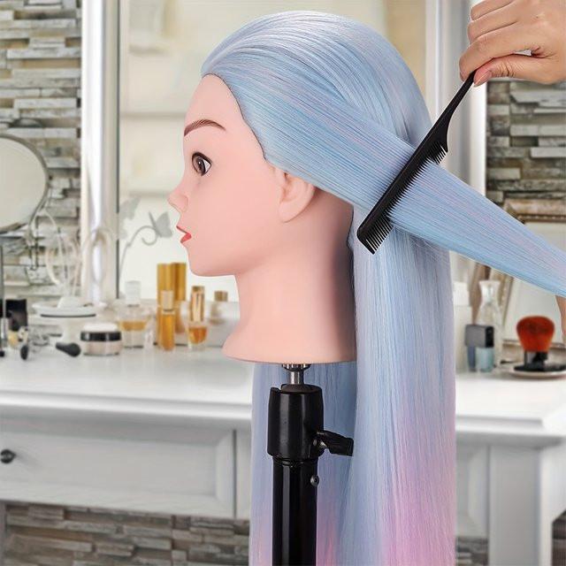 Mannequin Übungskopf mit Ständer, synthetisches Haar, farbig - Bild 1