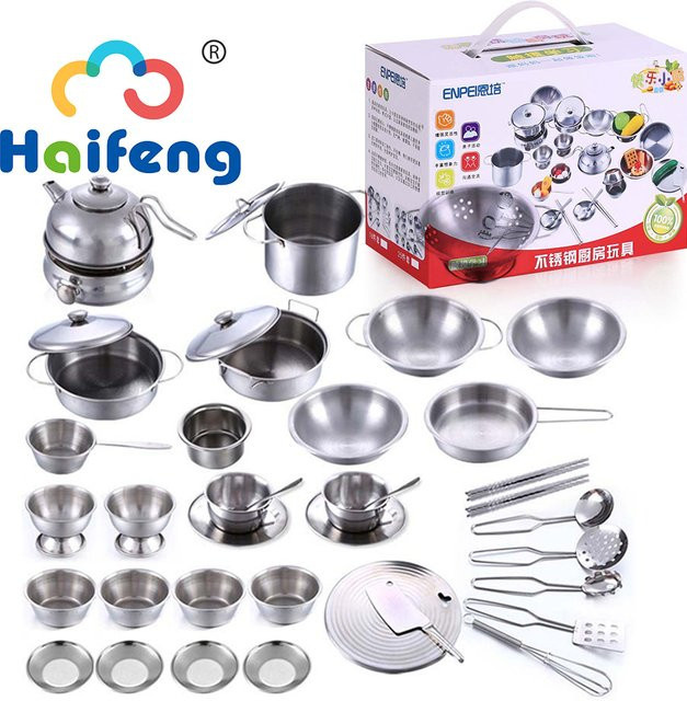 Haifeng Kinder-Küchenspielzeug-Set aus Edelstahl und Weißblech, 25-teiliges Set - Bild 1
