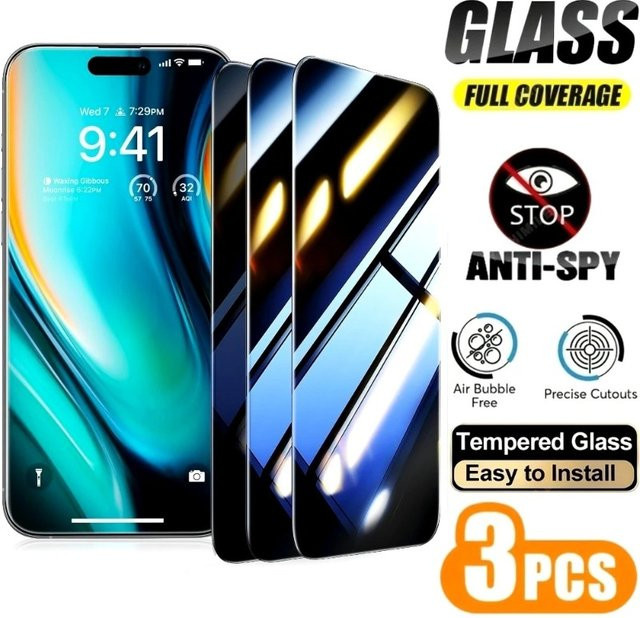 SnakeGlass 3er-Pack Anti-Spionage Panzerglas Displayschutzfolie für iPhone 17 16 15 14 13 12 11 Pro Max Plus Air transparent - Bild 1