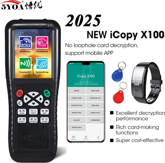 5YOA NFC Smart Card Reader Writer X100 RFID Kopierer für 125 KHz und 13,56 MHz in Schwarz mit USB-Anschluss und Sprachübertragung - Bild 1