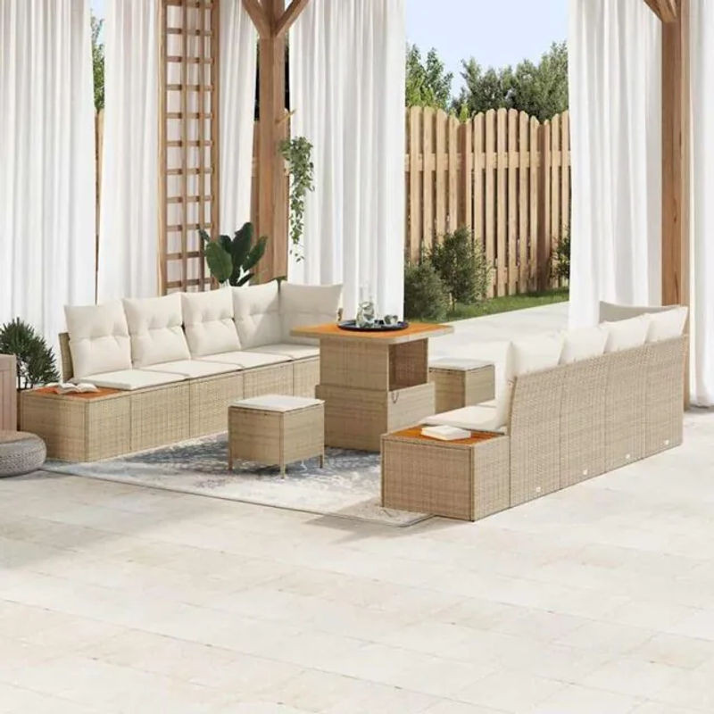 vidaXL Garten-Sofa-Set aus Poly-Rattan mit 11-teiligem Kissen-Set in Beige - Bild 1