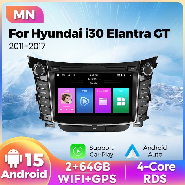 STRONGNAVI Android 15 Autoradio mit 7 Zoll Display für Hyundai I30 Elantra GT 2011-2017, CarPlay, Android Auto, Bluetooth und FM RDS in Schwarz - Bild 1