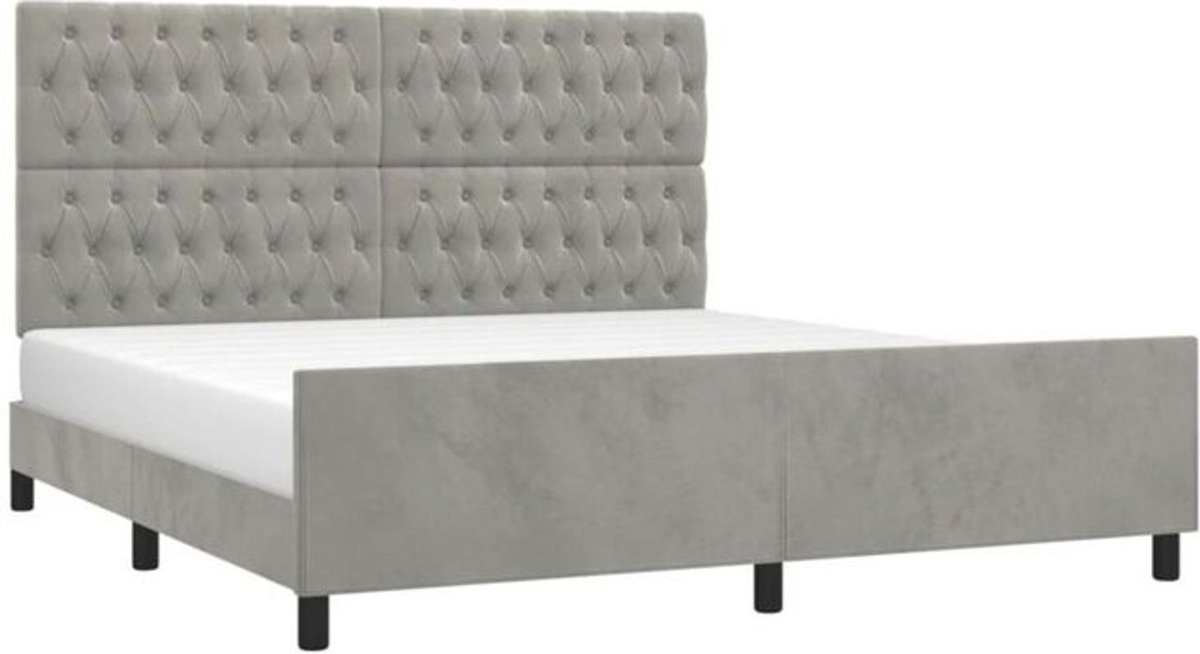 Vidaxl Polsterbett mit Kopfteil aus Samt in Grau B/T/H: 180 x 200 x 128 cm - Bild 1