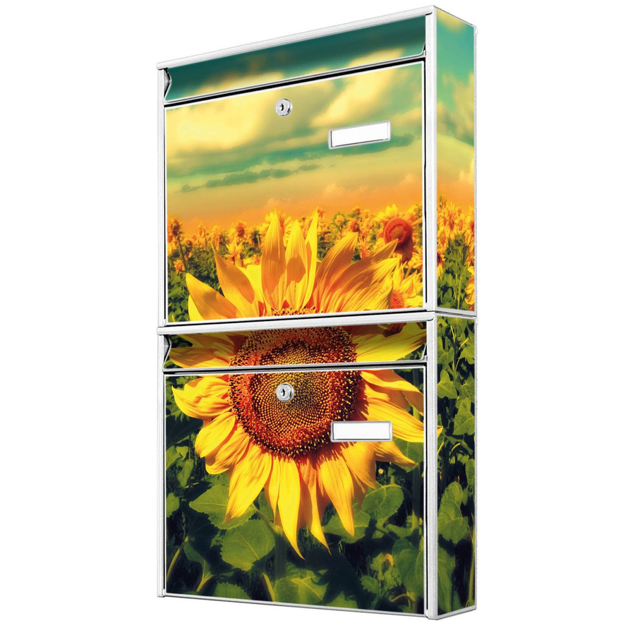 banjado Burg Wächter Doppelbriefkastenanlage in Weiß mit Sonnenblumen-Motiv, flexibel erweiterbar, B/H/T: 64,5 x 36,2 x 10,0 cm - Bild 1