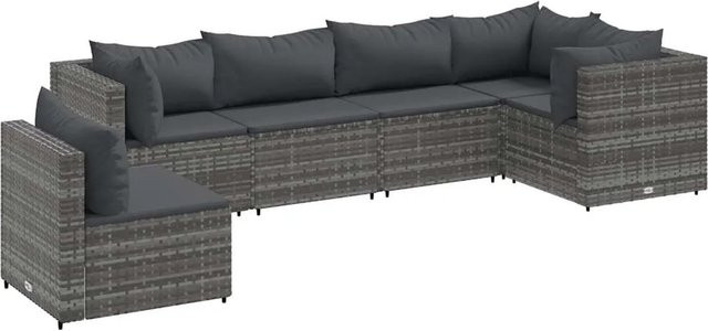 vidaXL 6-tlg Garten-Lounge-Set in Grau mit Kissen aus PE-Rattan und pulverbeschichtetem Stahl - Bild 1