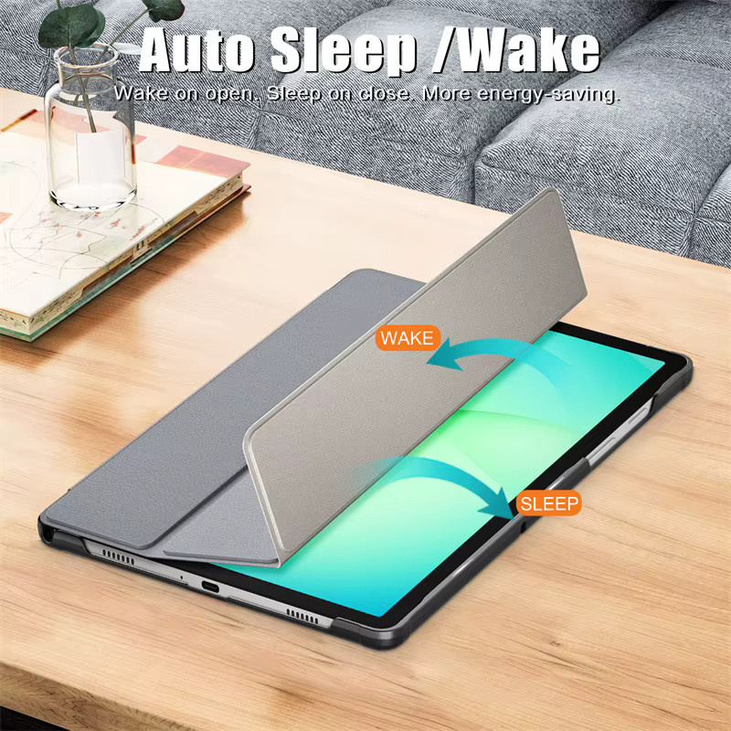 Samsung Galaxy Tab A11 Plus X230 Smart Cover aus magnetischem Leder mit Trifold-Funktion in Blau und Grau - Bild 3