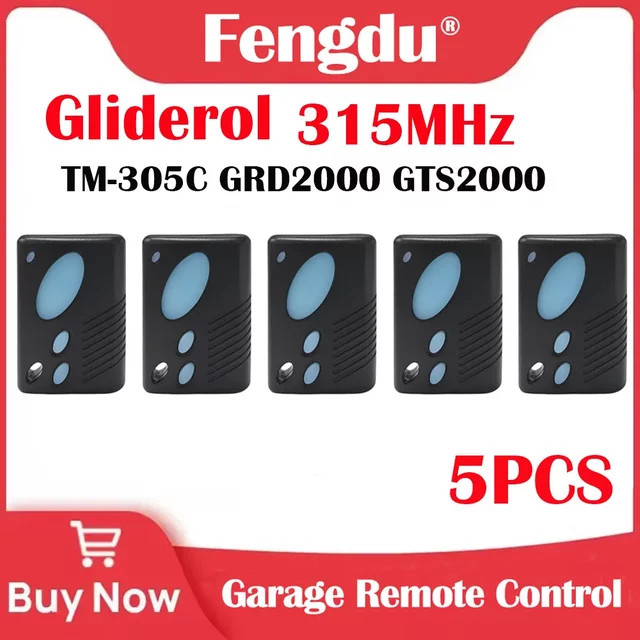 Gliderol TM305C GRD2000 GTS2000 GTS 5er Set Garagentor Duplikator Fernbedienung mit 3 Tasten und Rolling Code in Schwarz - Bild 1