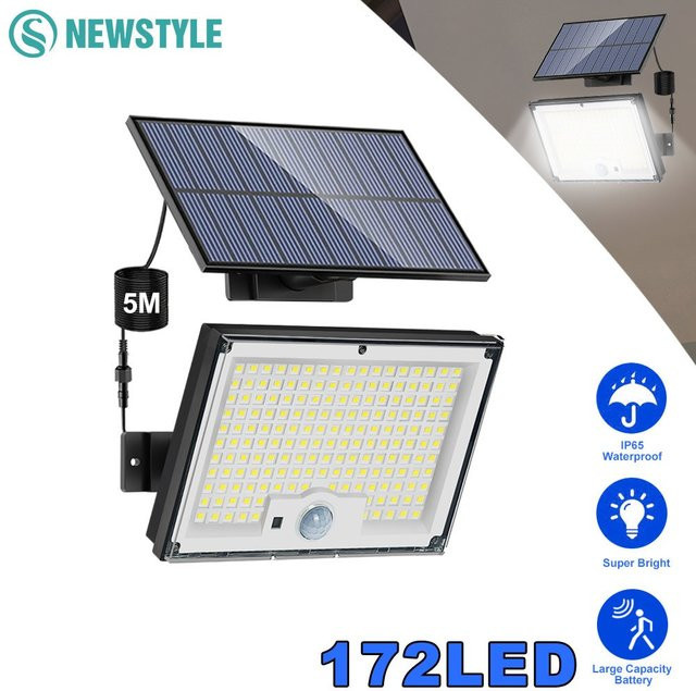 Wasserdichte Solar-Flutlichter mit 318 LEDs und Bewegungsmelder in Weiß und Schwarz für Garten und Terrasse - Bild 1