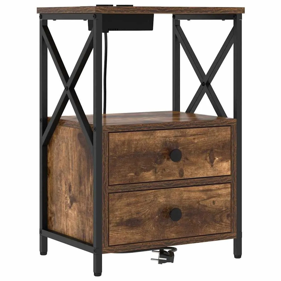 vidaXL Nachttisch mit Ladestation aus Holzwerkstoff in Räuchereiche, Braun, B: 60,0 cm, T: 31,0 cm, H: 31,0 cm - Bild 2