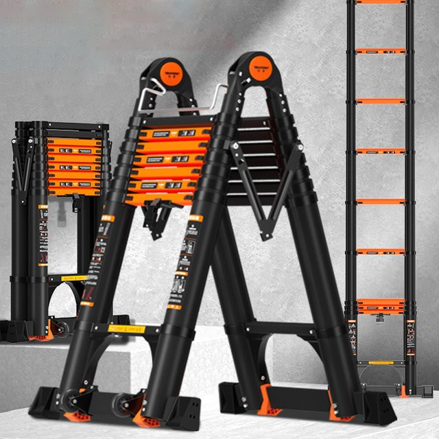 Multifunktions-Klappleiter aus Aluminiumlegierung in Schwarz als Teleskopleiter und tragbare technische Treppe - Bild 1