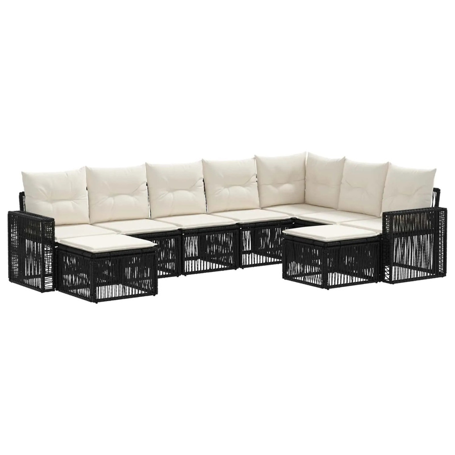 vidaXL Gartensofa-Set 9-teilig aus Poly-Rattan in Schwarz und Cremeweiß mit Polsterung und Metallgestell - Bild 2