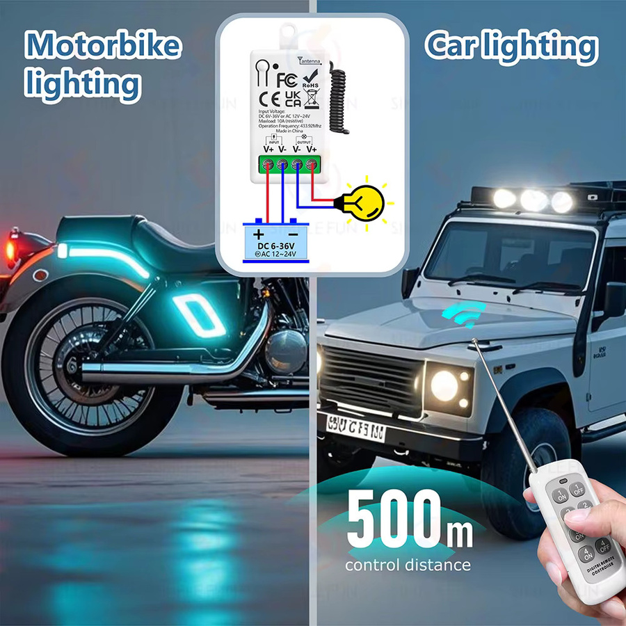 SLMPLEFUN Drahtlose Fernbedienung und 433 MHz Relais Empfänger für LED, Pumpen, Ventilatoren und Magnetverriegelungen, Reichweite 500 m, Farbe Weiß - Bild 4