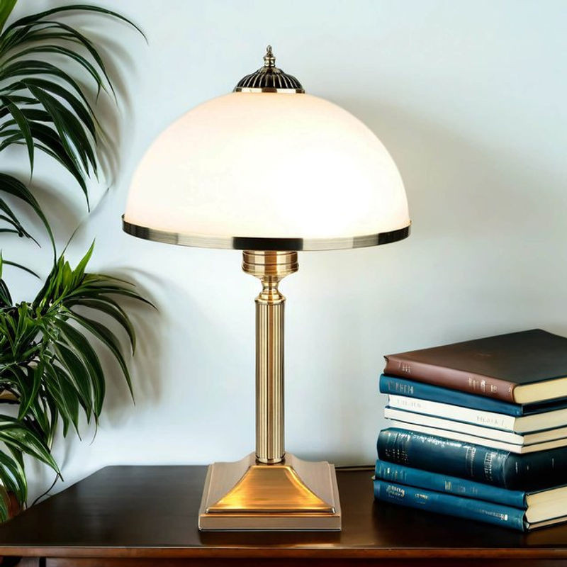 Licht-erlebnisse Tischlampe im Jugendstil aus Glas und Messing Antik in Weiß, Höhe: 50 cm - Bild 1