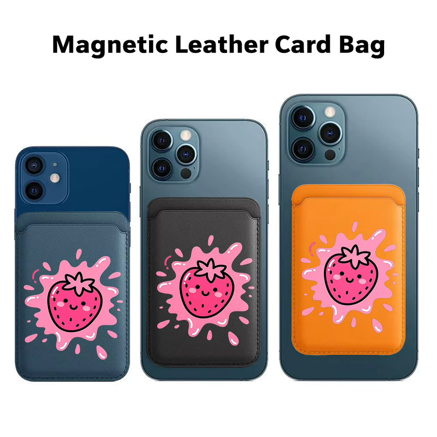 Magnetischer Kartenhalter mit rosa Erdbeerdesign als MagSafe Wallet Cover für iPhone 17 Pro Max und Samsung Galaxy S26 Ultra - Bild 5