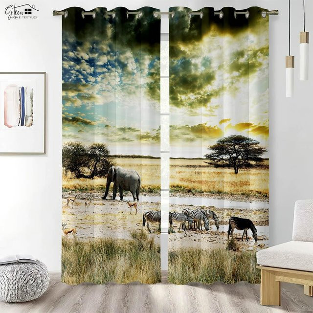 Yiran Furniture 3D-Tierdruck Vorhänge mit Cartoon-Motiven, Set aus 2 Stück, halbtransparent, Mehrfarbig, B: 50 cm, H: 130 cm - Bild 1