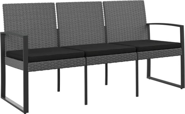 furnicato Gartenbank 3-Sitzer mit Kissen in Anthrazit Grau aus Polypropylen in Rattan-Optik mit Armlehnen B/T/H: 152,5 x 77,5 x 77,5 cm - Bild 1