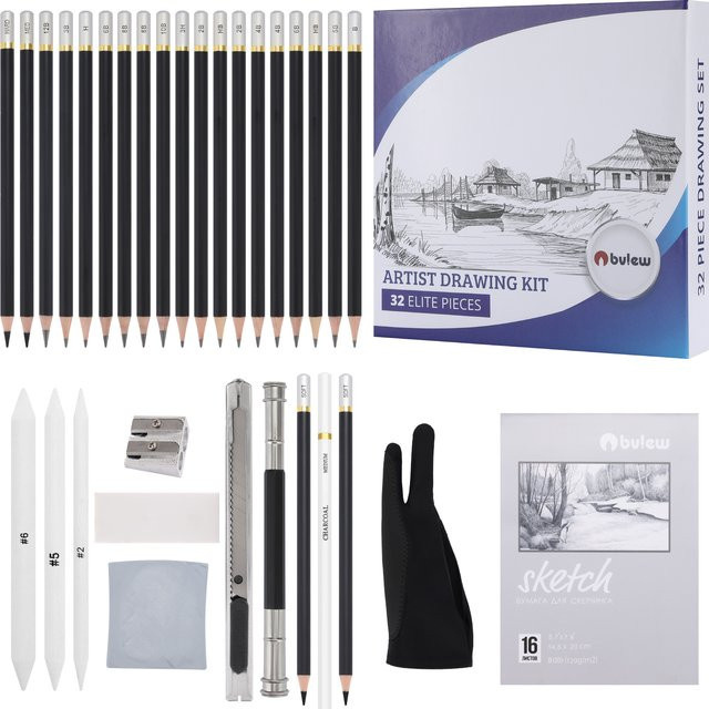 Bview Art Professional 32-teiliges Künstler-Zeichenset mit Graphitstiften, Holzkohle und Blending Stumps - Bild 1