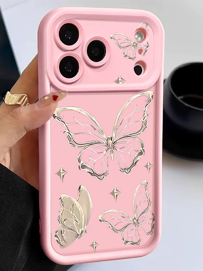 YISHANGOU TPU Handyhülle mit Schmetterlings-Muster für iPhone 16 15 in Beige, Weiß oder Pink - Bild 2